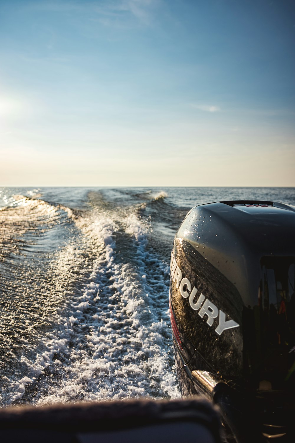 Inboard marine engine compartment on a cabin cruiser